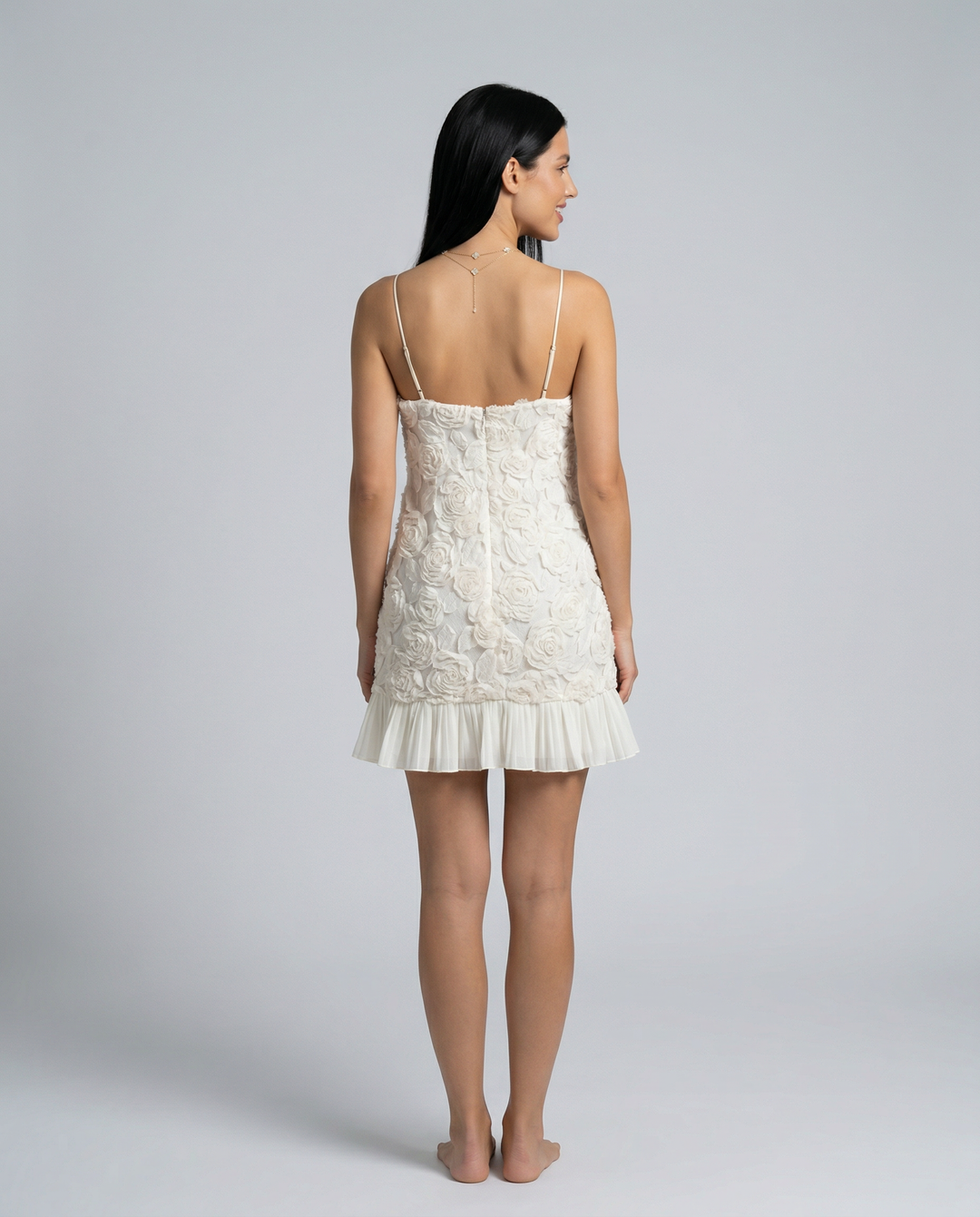 Mildred | Mini Dress with Floral Appliqué and Pleated Skirt