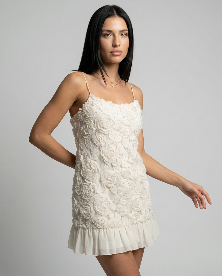 Mildred | Mini Dress with Floral Appliqué and Pleated Skirt