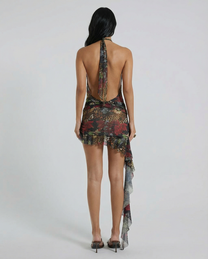 Renee | Halter Mini Dress with Plunge Neckline