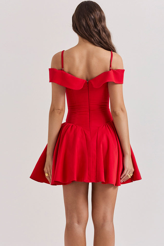 Elida | Mini Dress with Off-Shoulder Collar and Flared Skirt