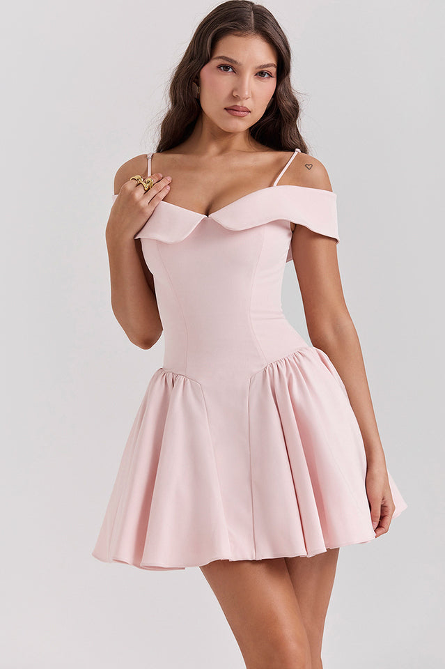 Elida | Mini Dress with Off-Shoulder Collar and Flared Skirt