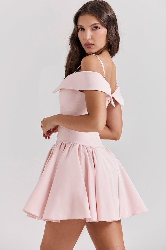 Elida | Mini Dress with Off-Shoulder Collar and Flared Skirt