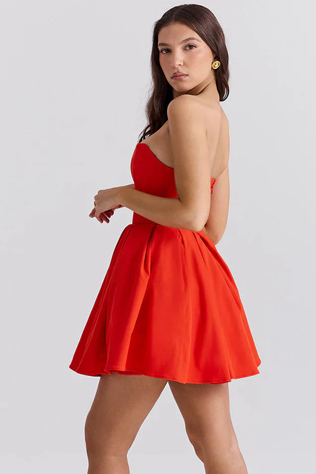 Amy | Strapless Mini Dress with Pleated Skirt
