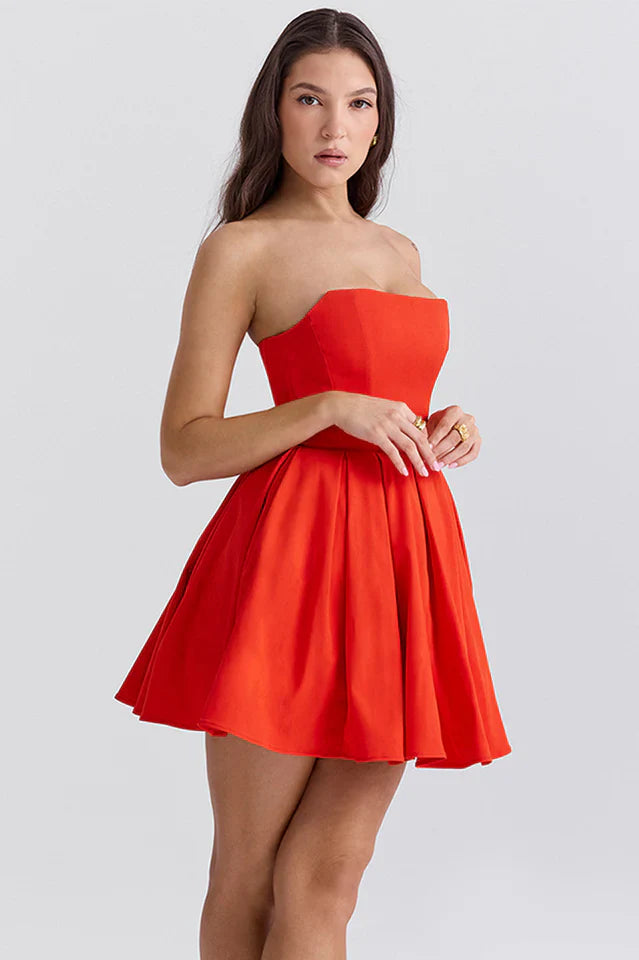 Amy | Strapless Mini Dress with Pleated Skirt