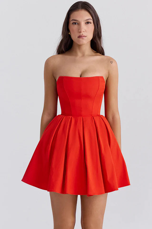Amy | Strapless Mini Dress with Pleated Skirt