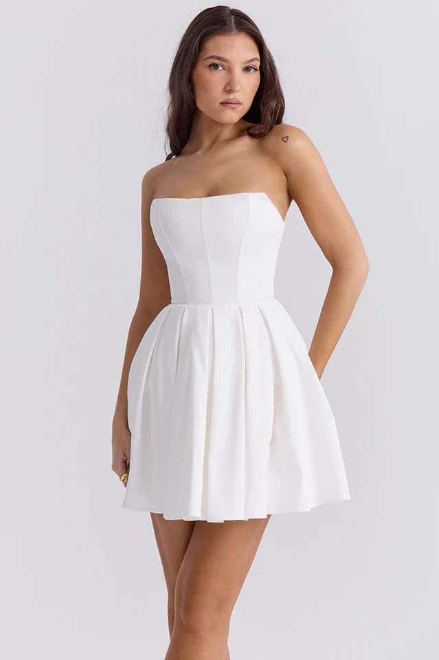 Amy | Strapless Mini Dress with Pleated Skirt