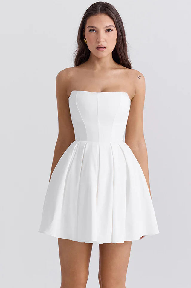 Amy | Strapless Mini Dress with Pleated Skirt