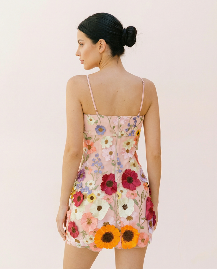 Estelle | Mini Dress with Floral Embroidery and Square Neck