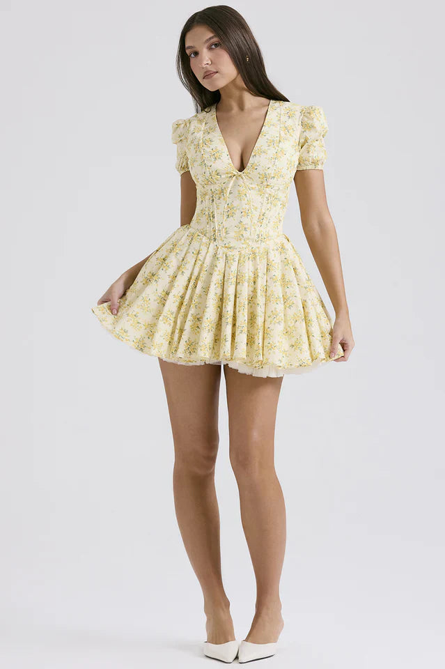 Susie | Pleated Mini Dress with Floral Print