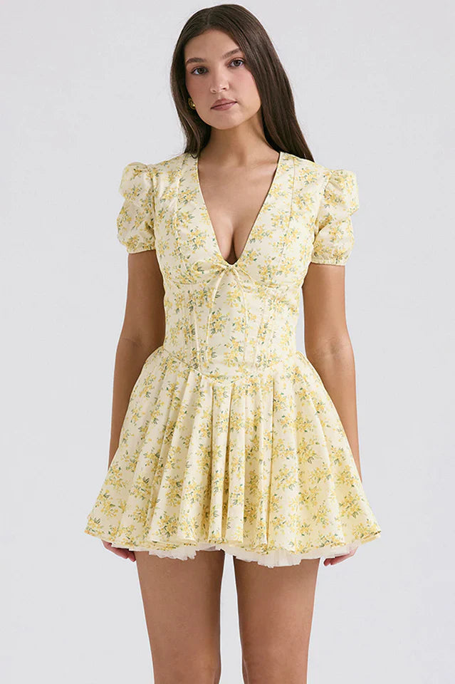 Susie | Pleated Mini Dress with Floral Print