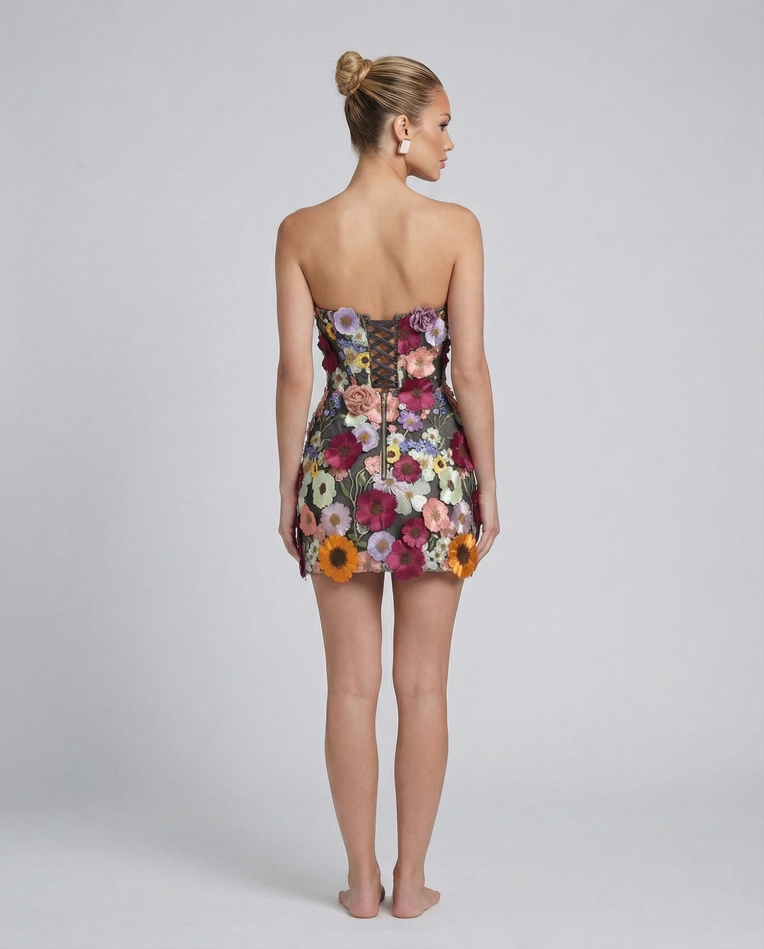 Julia | Strapless Mini Dress with 3D Floral Embroidery