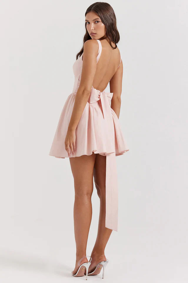 Betsy | Mini Dress with Pleated Skirt and Back Bow