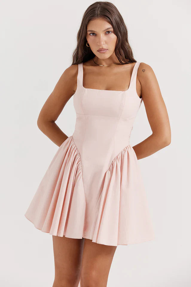 Betsy | Mini Dress with Pleated Skirt and Back Bow