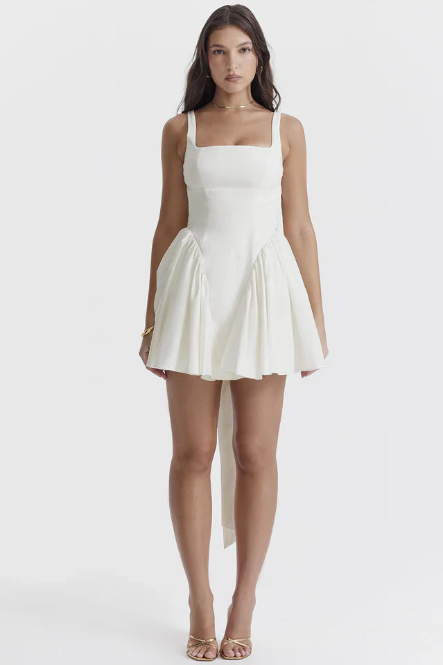 Ronda | Mini Dress with Pleated Skirt and Back Bow
