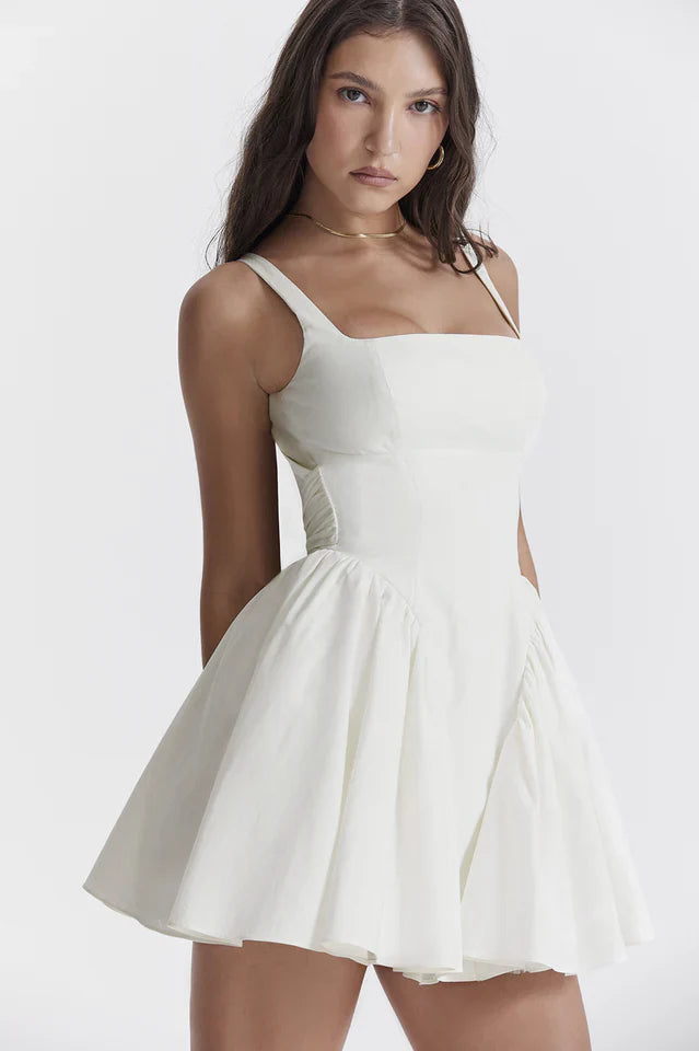 Ronda | Mini Dress with Pleated Skirt and Back Bow