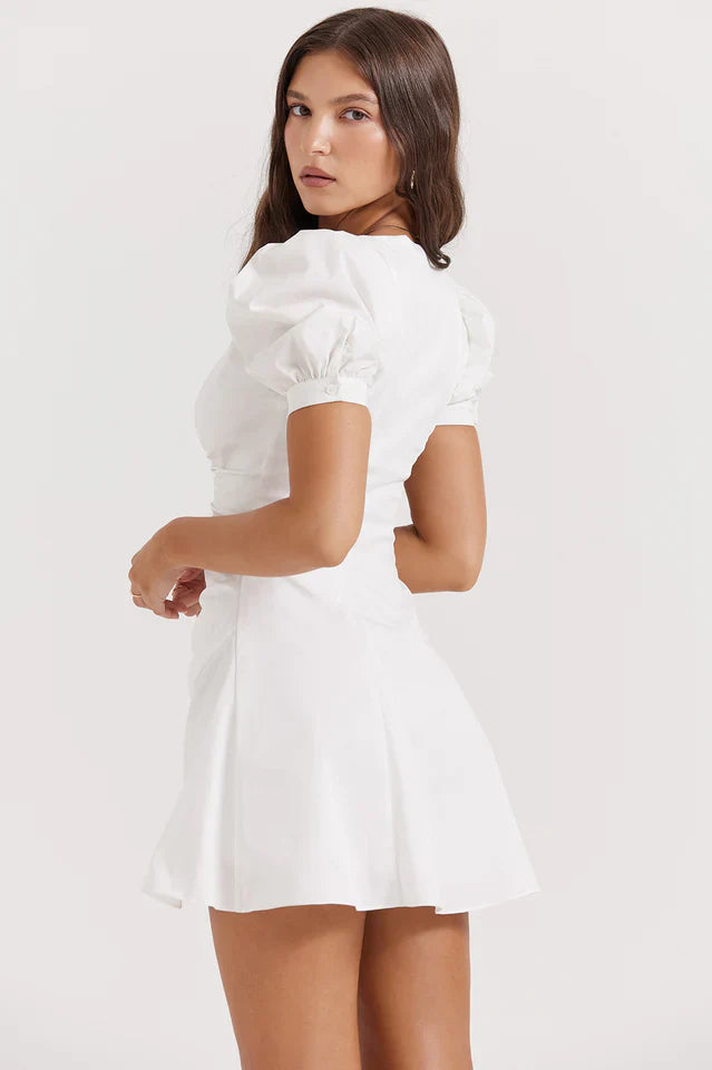 Wendy | Mini Dress with Puff Sleeves and Button Front