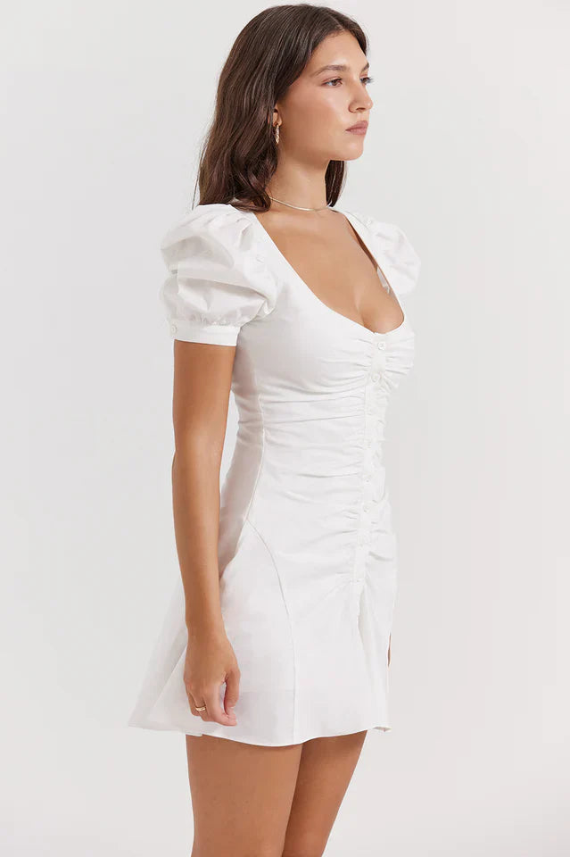 Wendy | Mini Dress with Puff Sleeves and Button Front