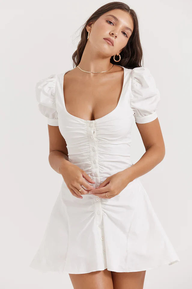 Wendy | Mini Dress with Puff Sleeves and Button Front