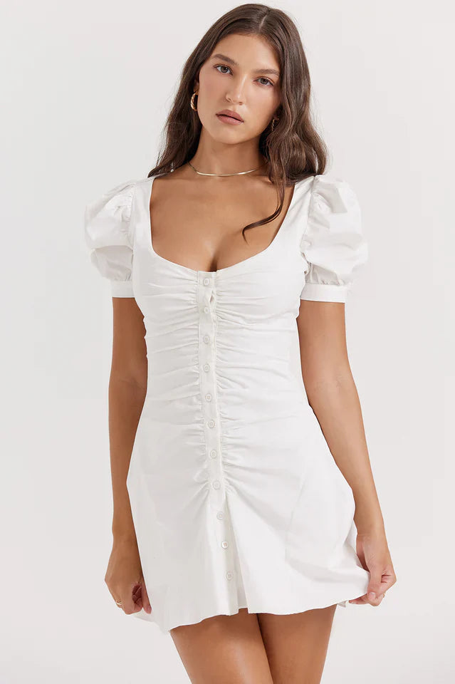 Wendy | Mini Dress with Puff Sleeves and Button Front
