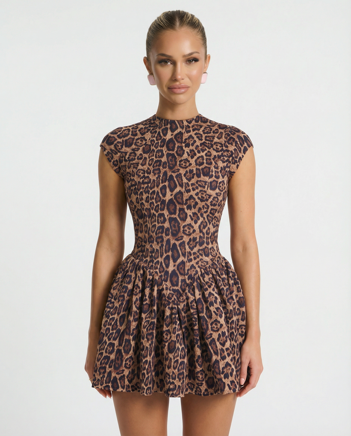Inez | Backless Mini Dress with Cheetah Print