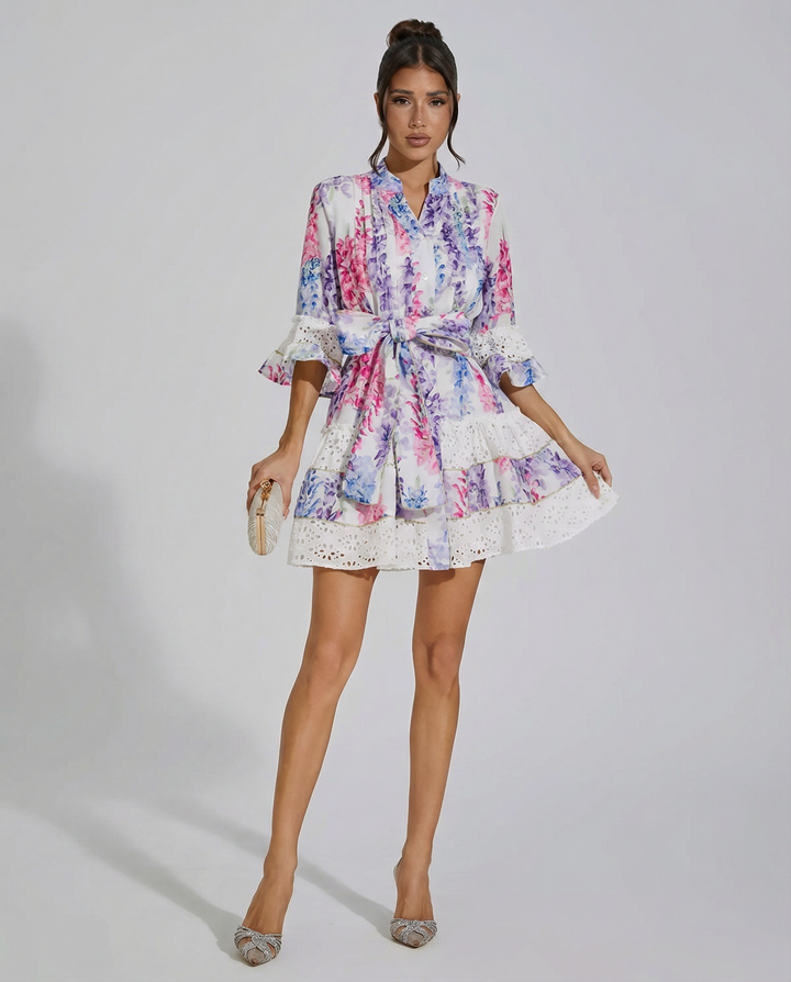 Kimora | Floral Mini Dress with Belted Waist