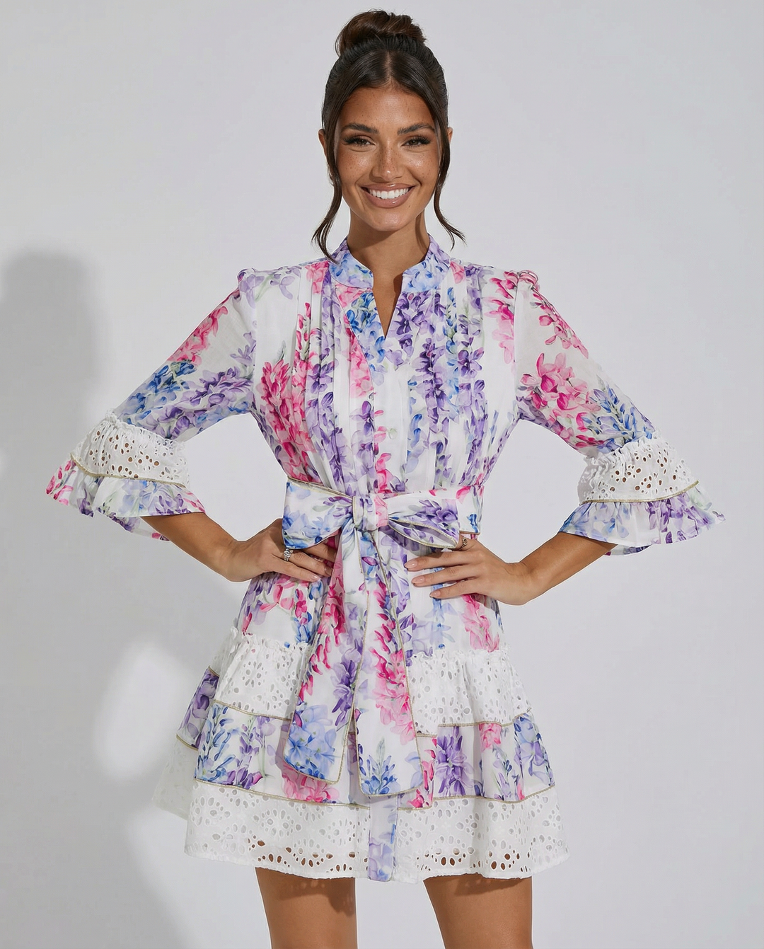 Kimora | Floral Mini Dress with Belted Waist