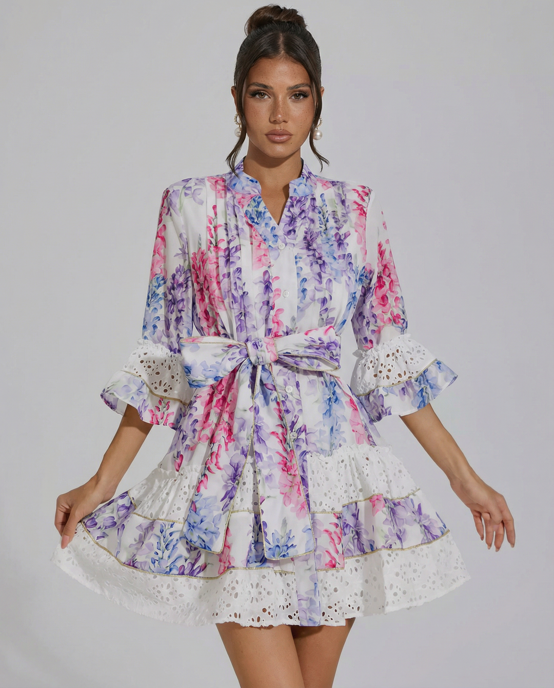 Kimora | Floral Mini Dress with Belted Waist