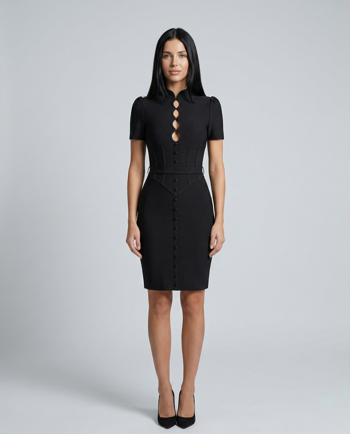 Heidi | Mini Bandage Dress with High Neck
