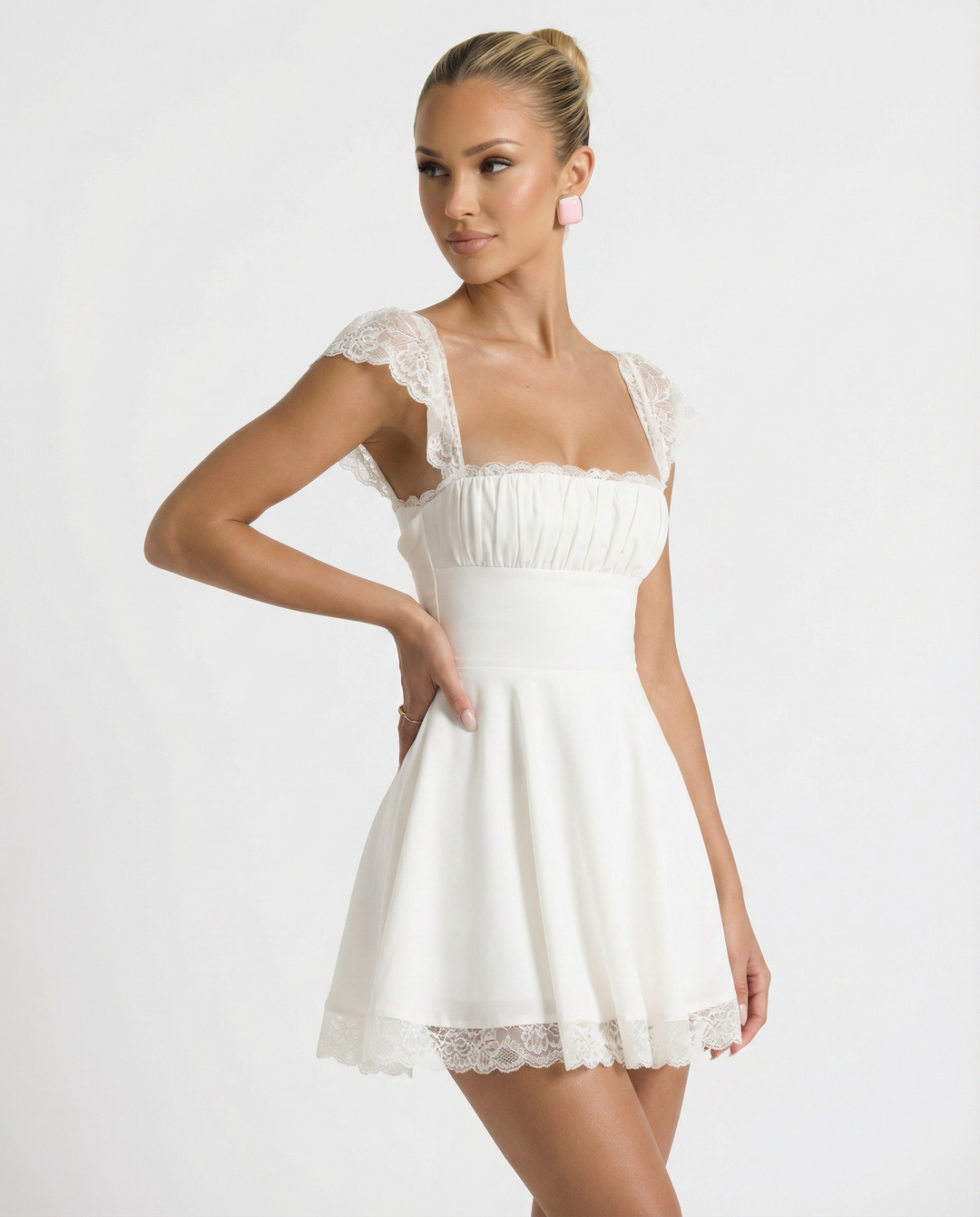 Madelyn | Lace A-Line Mini Dress with Cap Sleeves