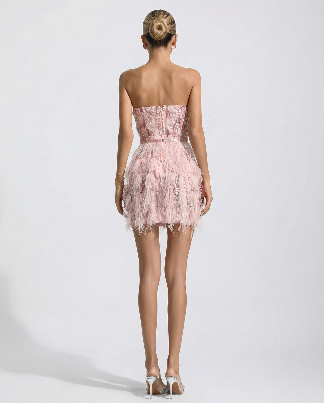 Joyce | Strapless Mini Dress with Sequin Feather Detail