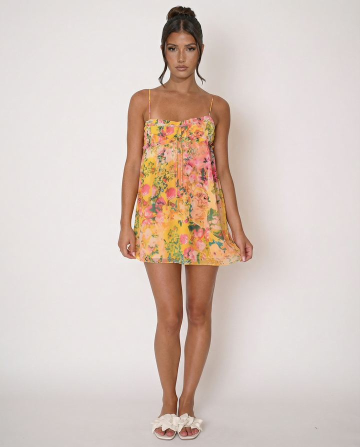 Rowena | Mini Dress with Tiered Skirt and Floral Print