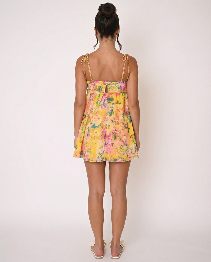 Rowena | Mini Dress with Tiered Skirt and Floral Print