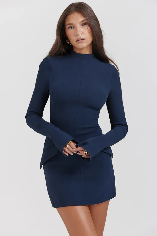 Traci | Long Sleeve Mini Dress with High Neck