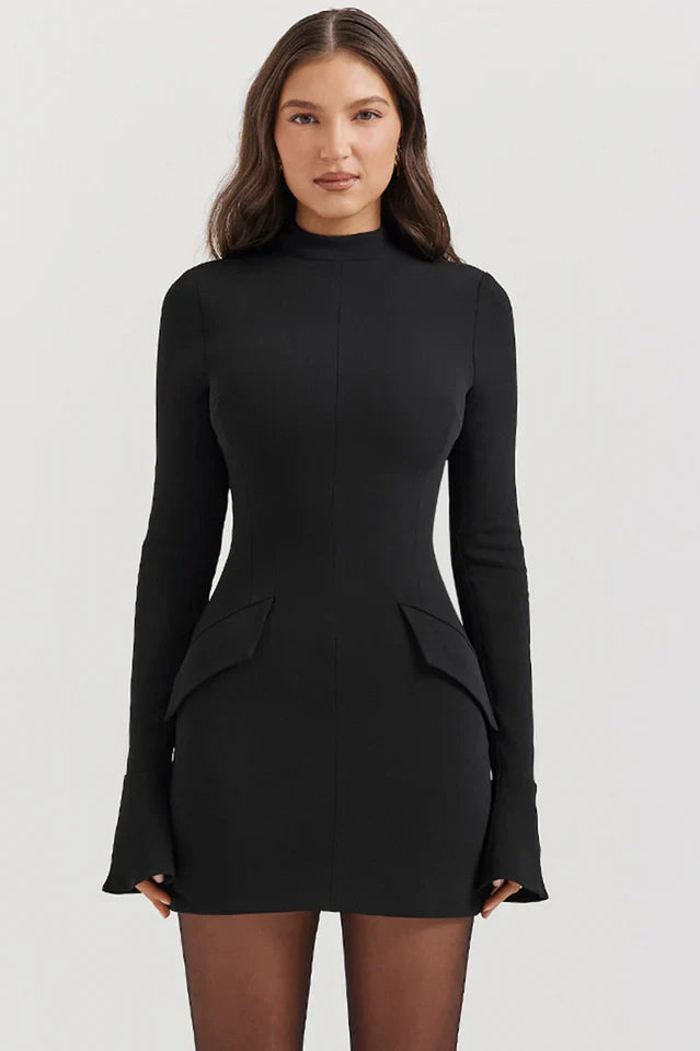 Traci | Long Sleeve Mini Dress with High Neck