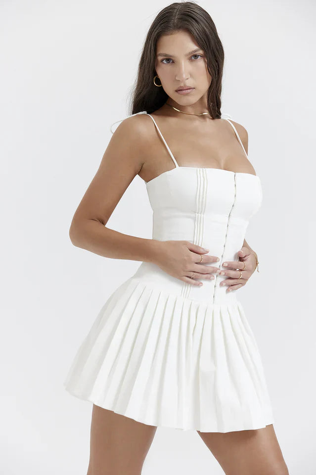 Elvira | Pleated Mini Dress with Corset Bodice