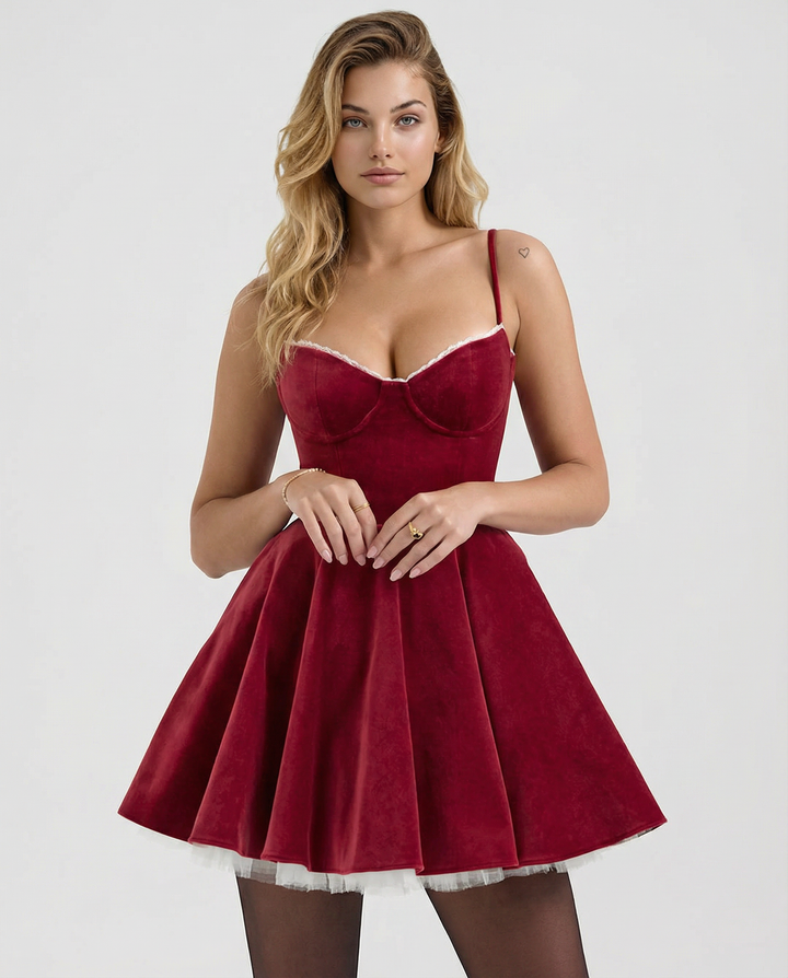 Valerie | Velvet Mini Dress with Flared Skirt