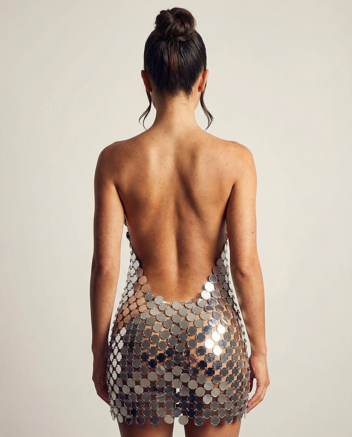 Kellie | Mini Dress with Mirrored Disc Chain