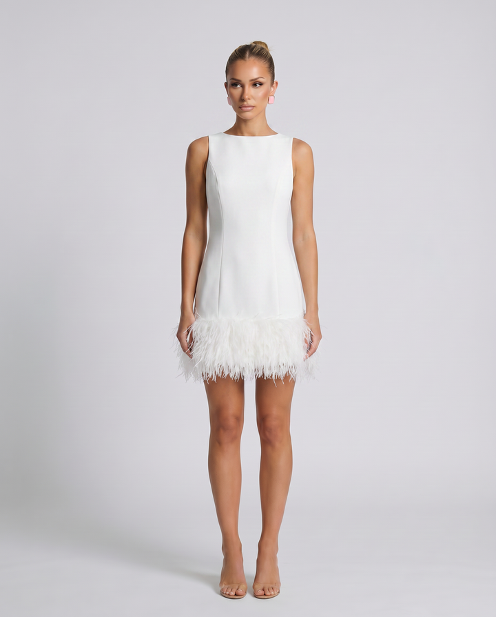 Nisha | Mini Dress with Feather Hem