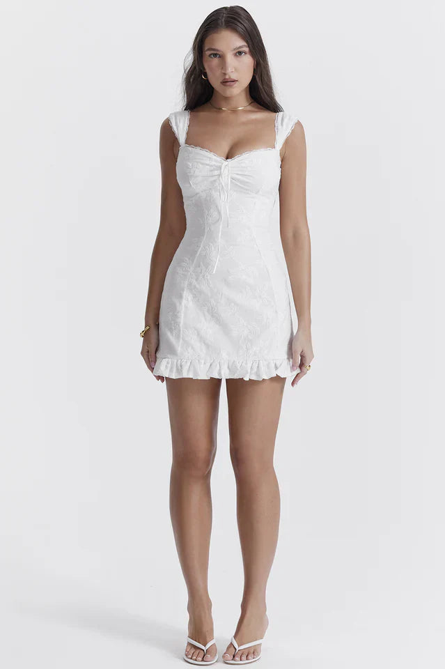 Sony | Mini Dress with Embroidered Fabric and Frill Hem