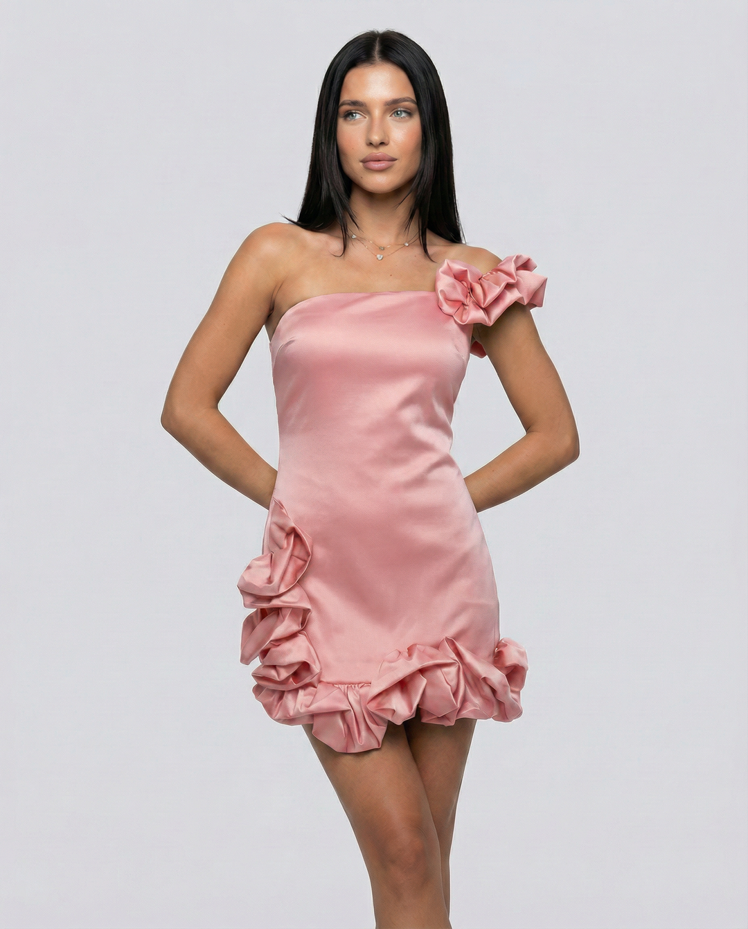 Addie | One Shoulder Mini Dress with Ruffle Hem