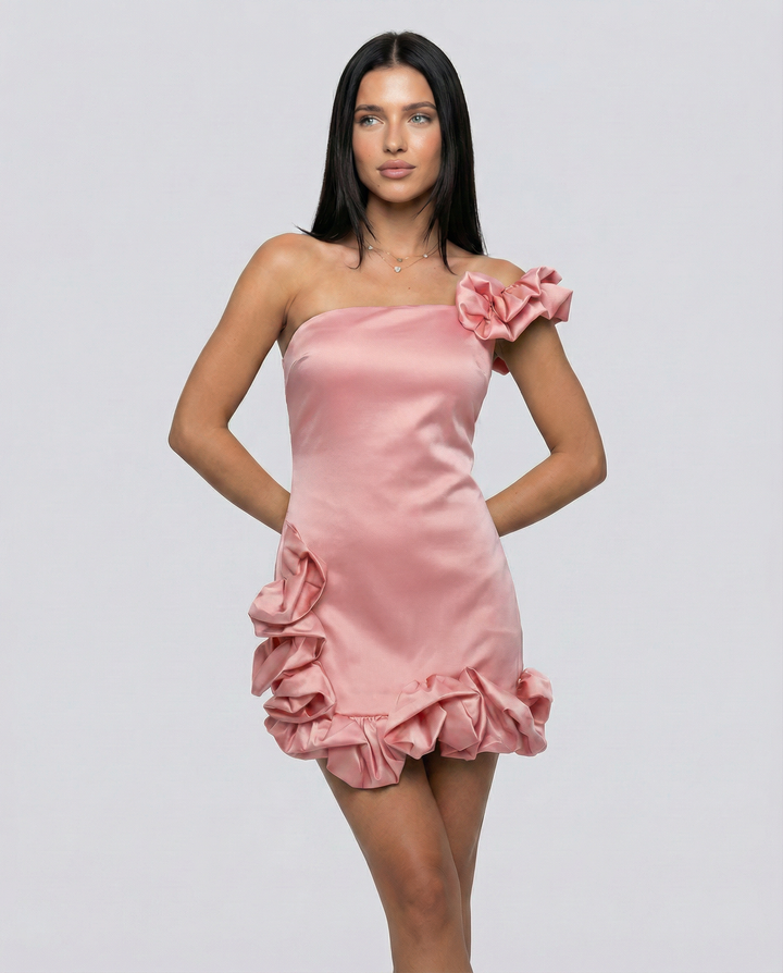 Addie | One Shoulder Mini Dress with Ruffle Hem