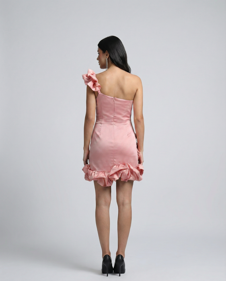 Addie | One Shoulder Mini Dress with Ruffle Hem