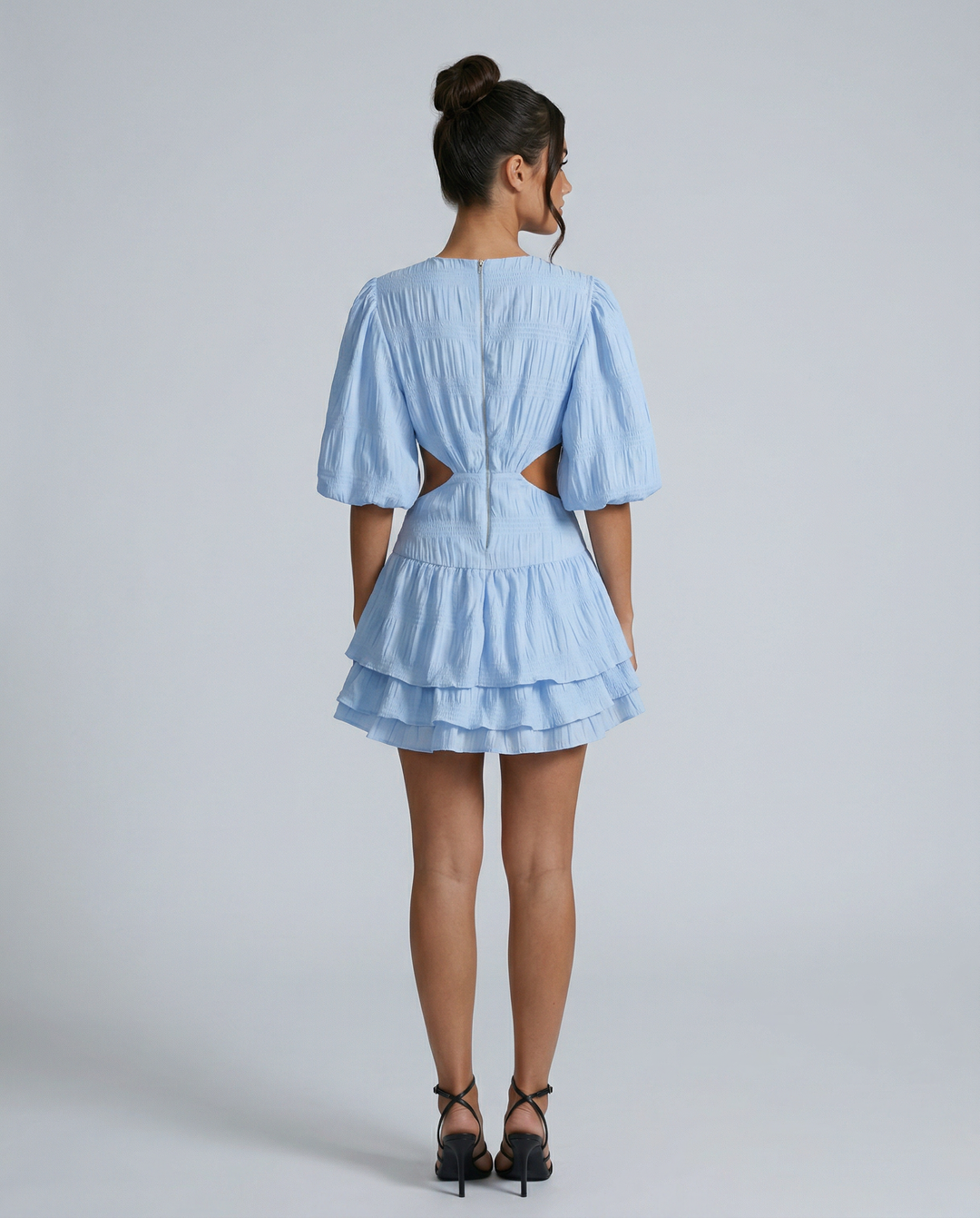 Paloma | Puff Sleeve Mini Dress with Cut-Out Waist
