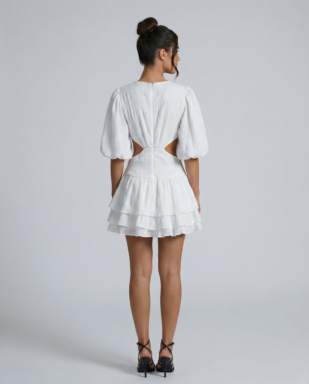 Paloma | Puff Sleeve Mini Dress with Cut-Out Waist