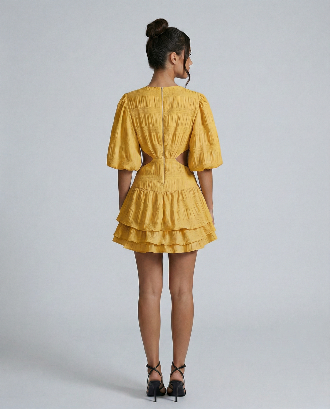 Paloma | Puff Sleeve Mini Dress with Cut-Out Waist