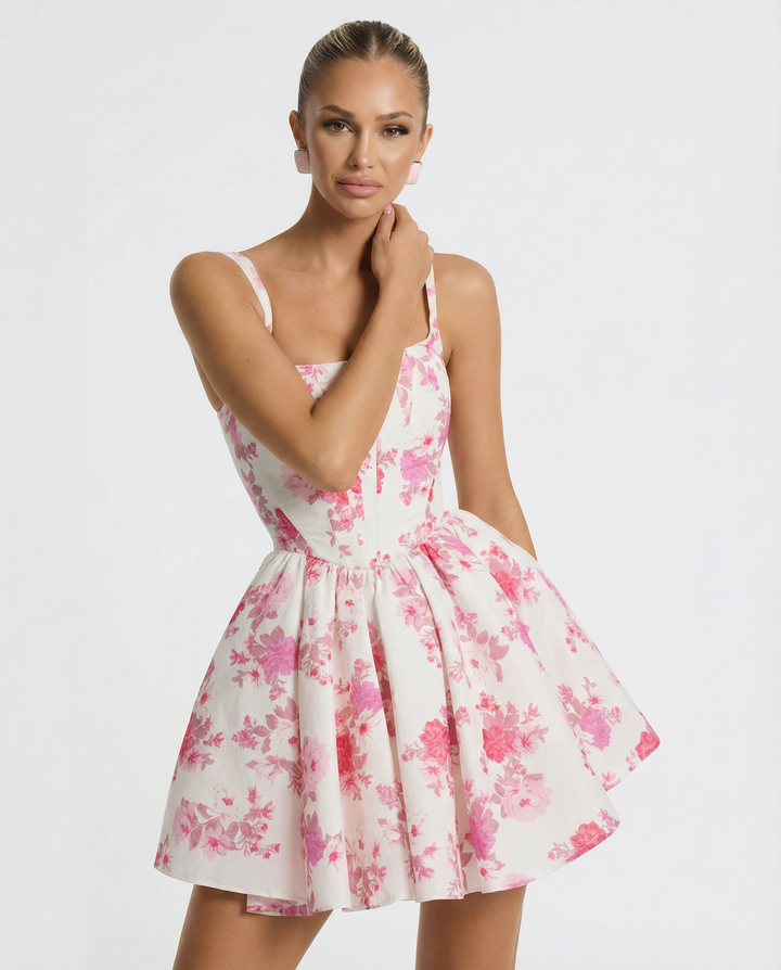Alice | Floral Corset Mini Dress with Flared Skirt