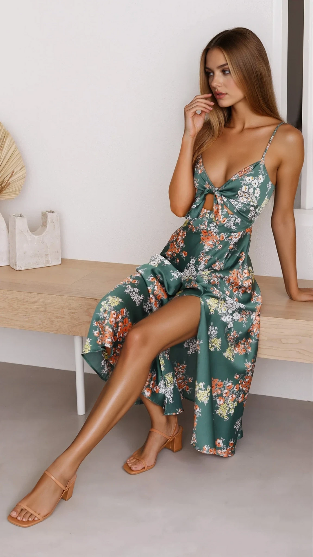 Elora | Floral Midi Dress with Front Slit