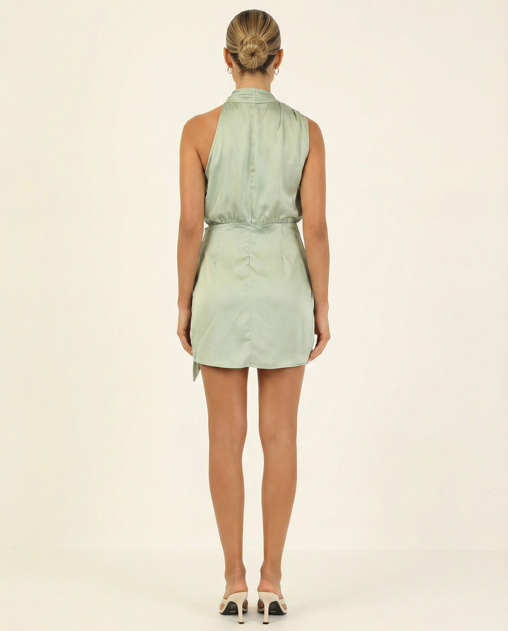 Phyllis | Satin Mini Dress with High Neck