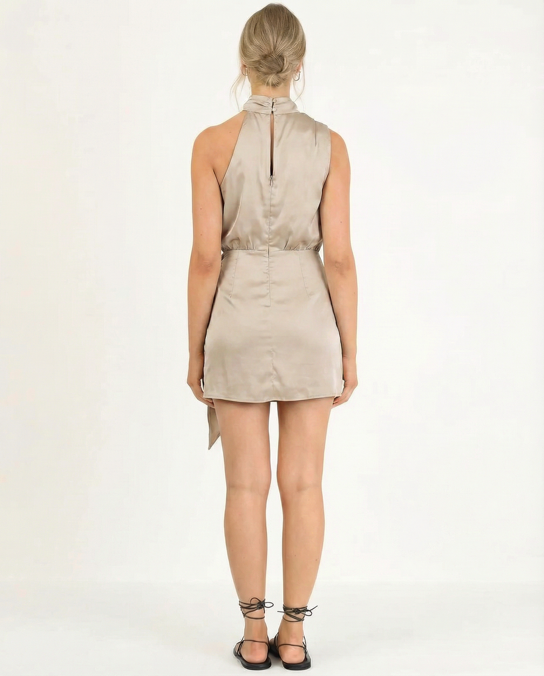 Phyllis | Satin Mini Dress with High Neck