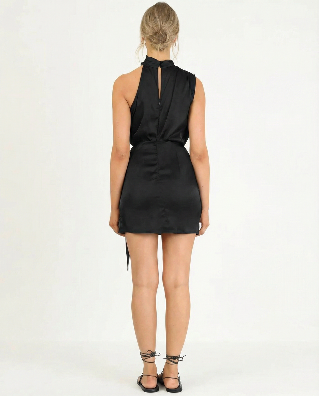 Phyllis | Satin Mini Dress with High Neck